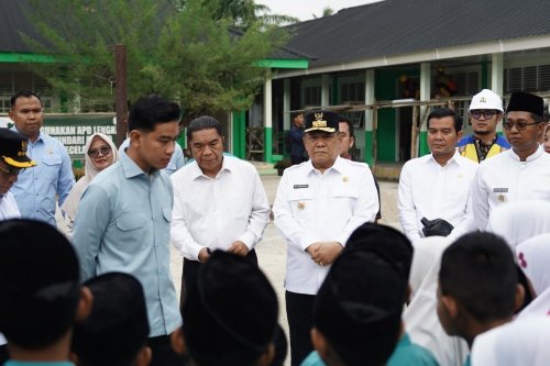 Plt Gubernur Riau, SF Hariyanto mendampingi Wapres Gibran kunjungan ke Rohil.(foto: mcr)